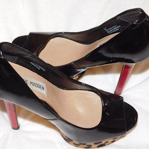 Steve Madden JAAGG Leather Black/ Leopard pumps size 6